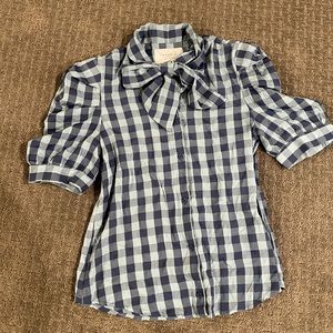 NWT The Shirt Rochelle Behrens French Bow Shirt Blue Check Small